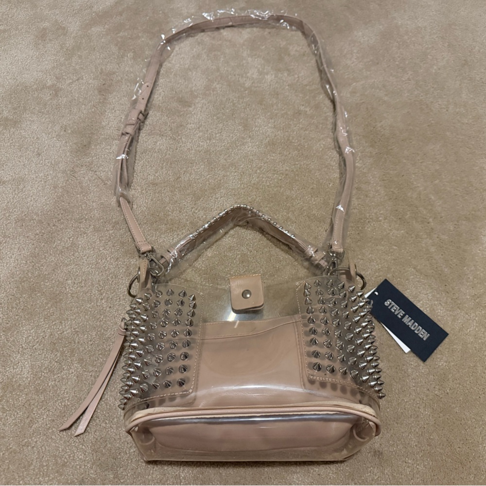 Steve Madden Clear Studded Tote with Tan Inner Bag